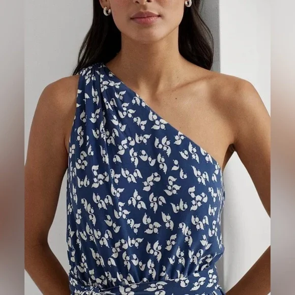 Ralph Lauren Elegant Blue Floral One-Shoulder Dress - Picture 3 of 13